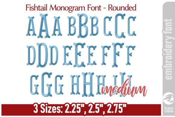 Fishtail Monogram Font - Rounded M: Elevating Modern Embroidery with Classic Elegance